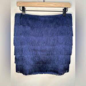 NEW Trina Turk Zazzy Fringe‎ Flapper Mini Skirt in Indigo Art Deco Roaring 20s